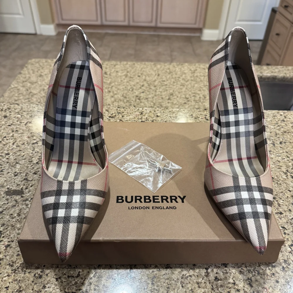 Burberry Women's Checkered Heels - Beige, Black, and Red - Picture 1 of 7